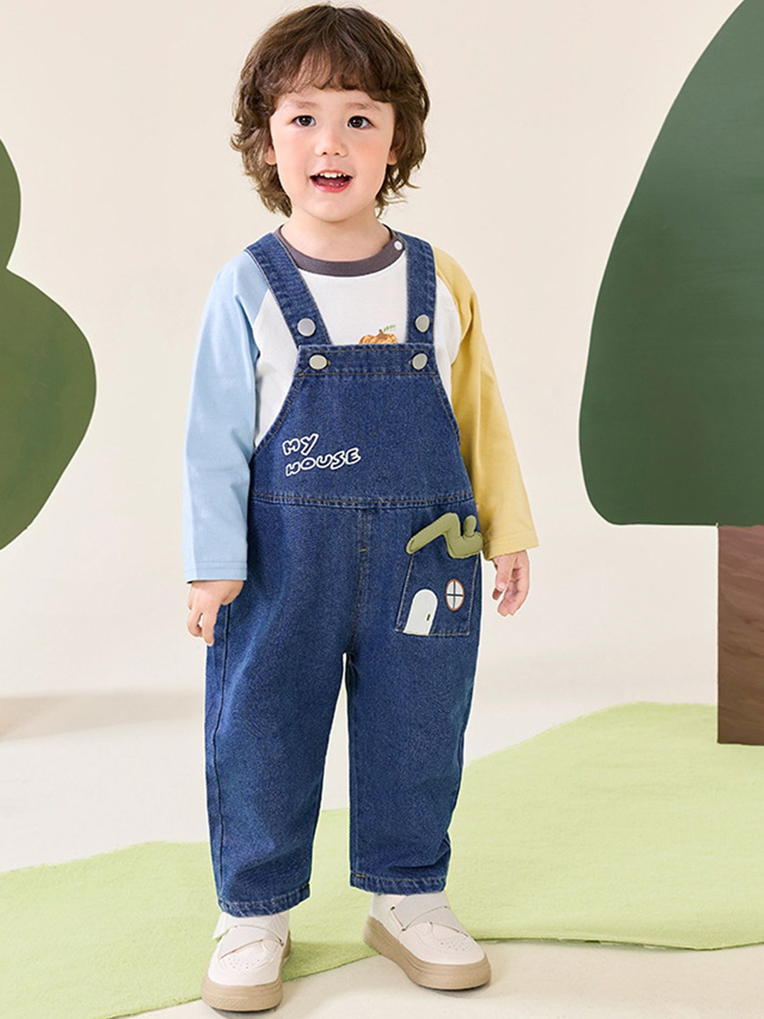 

LULU & SKY Boys Applique Ankle-Length Denim Dungaree, Blue