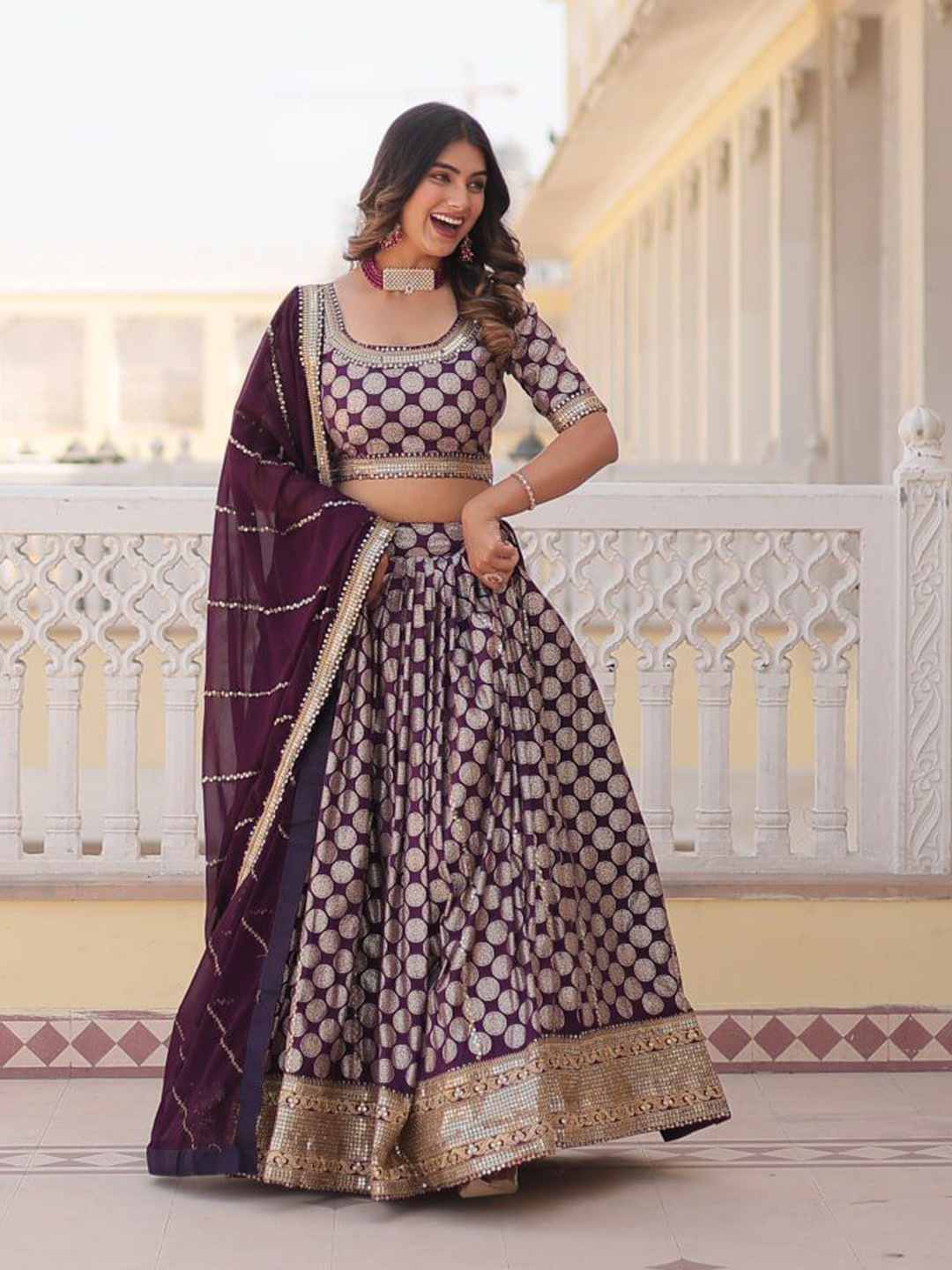 

ZIBLON Ready to Wear Lehenga & Unstitched Blouse With Dupatta, Violet