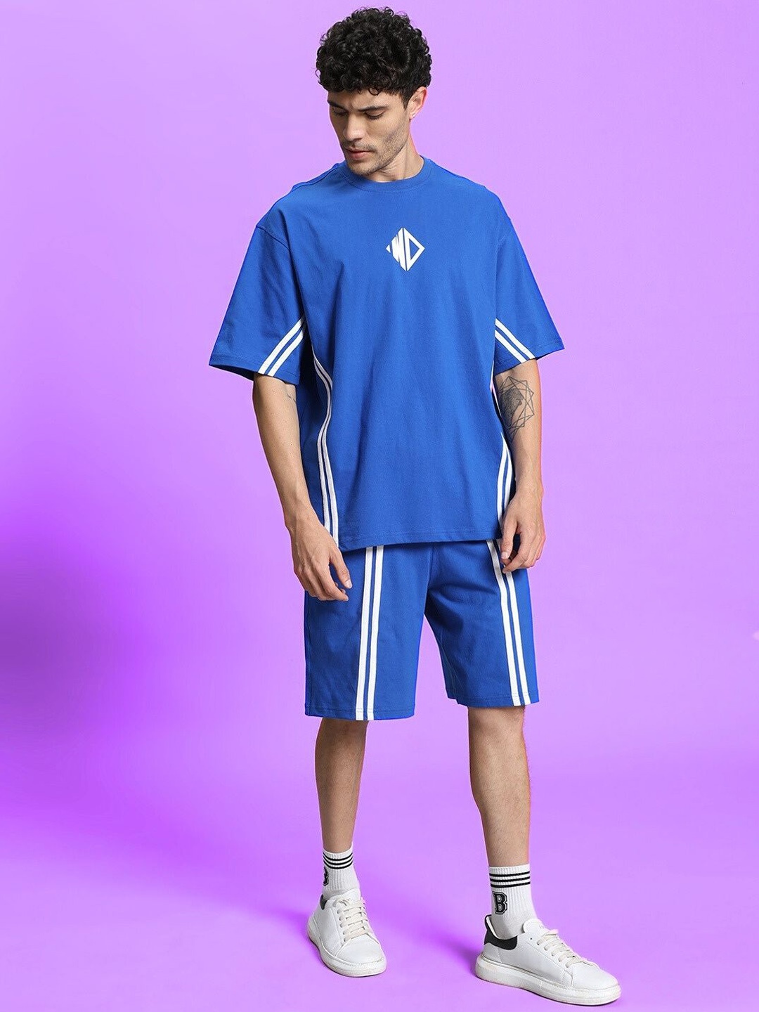 

WEARDUDS Round Neck T-Shirt & Shorts Co-Ords, Blue