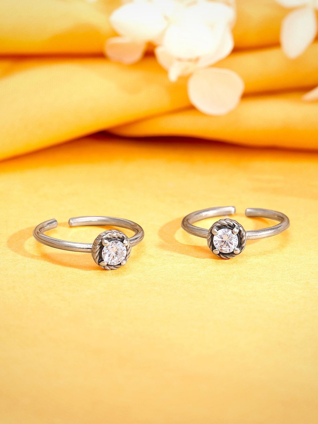 

GIVA Rhodium-Plated Oxidised Toe Rings, Silver