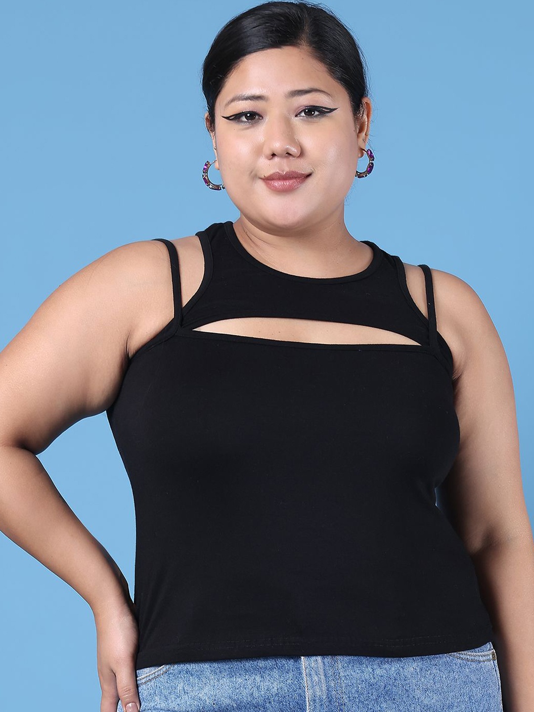 

theRebelinme Cutout Cotton Tank Top, Black