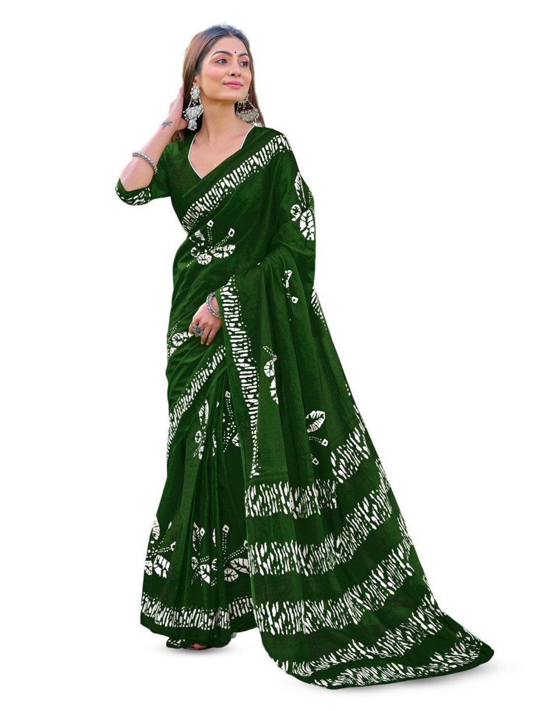 

HMP Fashion Batik Ikat Saree, Green