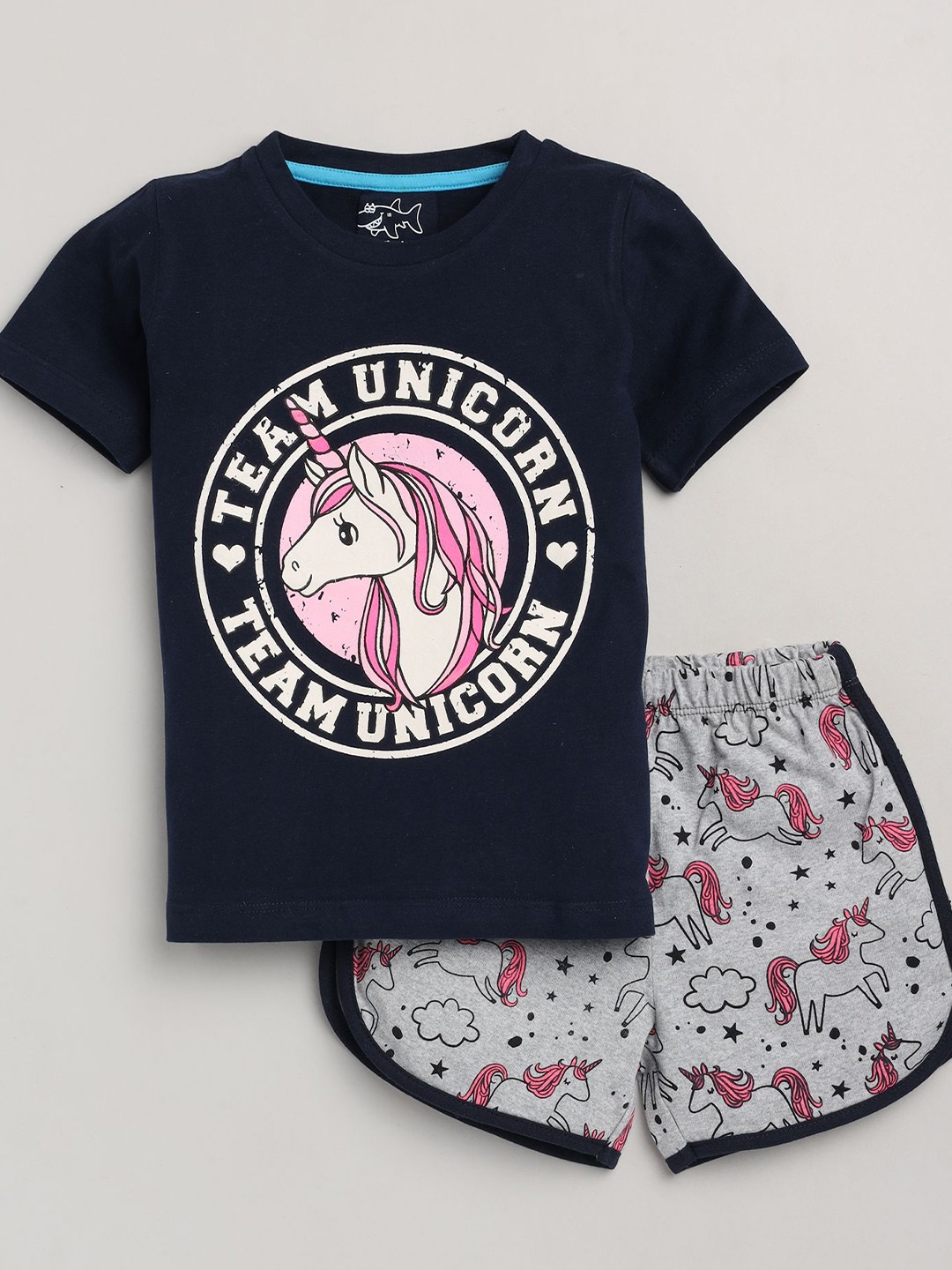 

YK Girls Printed T-shirt with Shorts, Blue