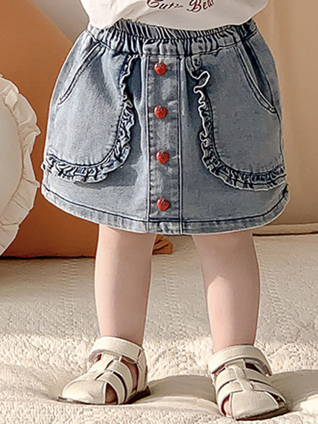 

LULU & SKY Knee Length Ruffle Trim Skirt, Blue