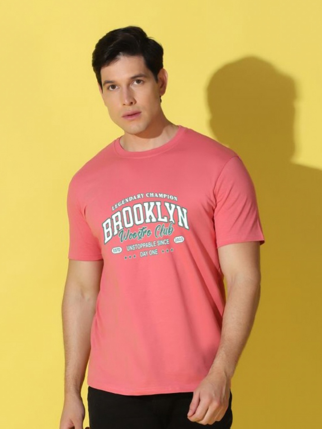 

WOOSTRO Men Typography Printed Slim Fit T-shirt, Peach