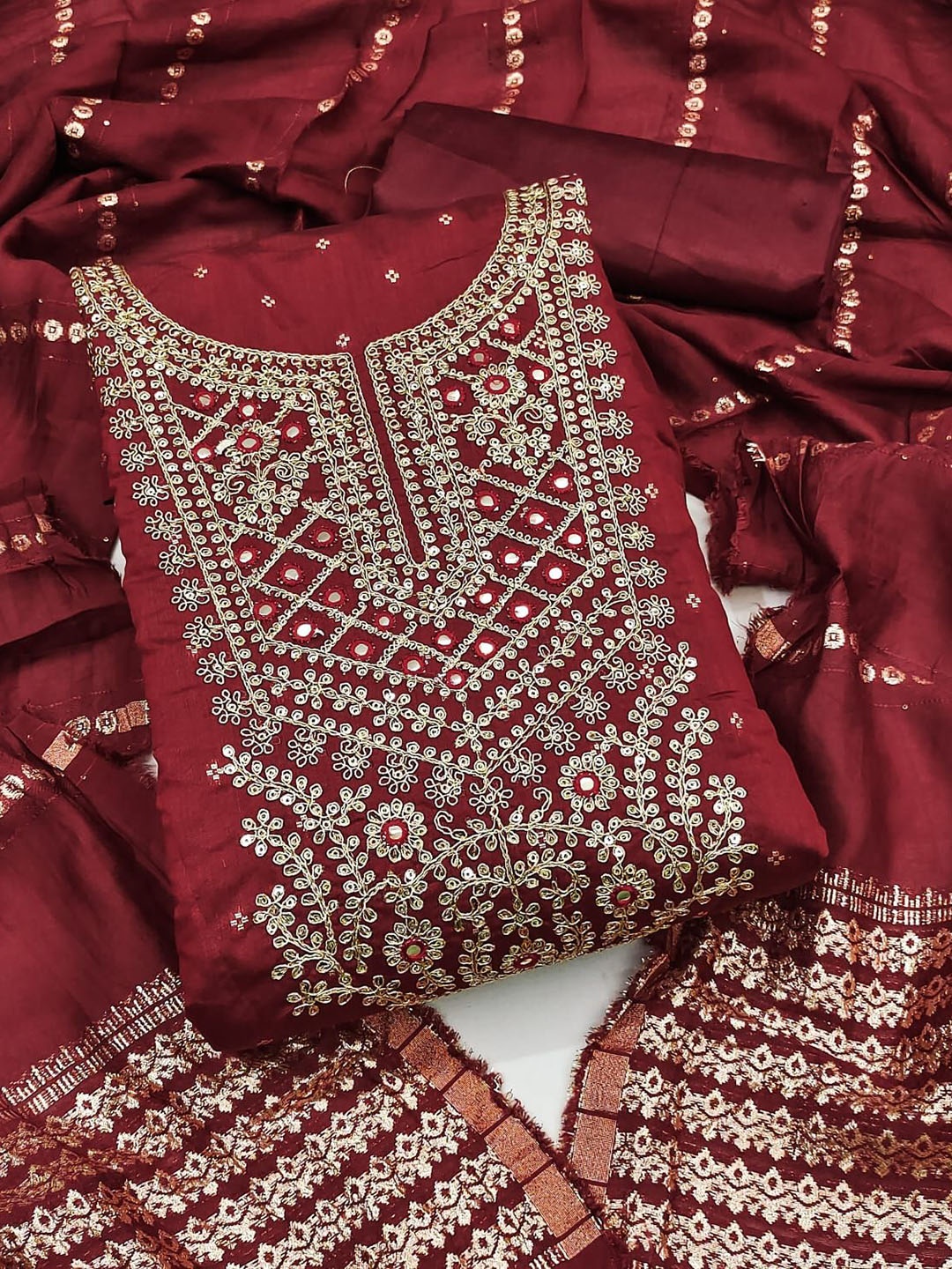 

BlissFlair Unstitched Dress Material, Red