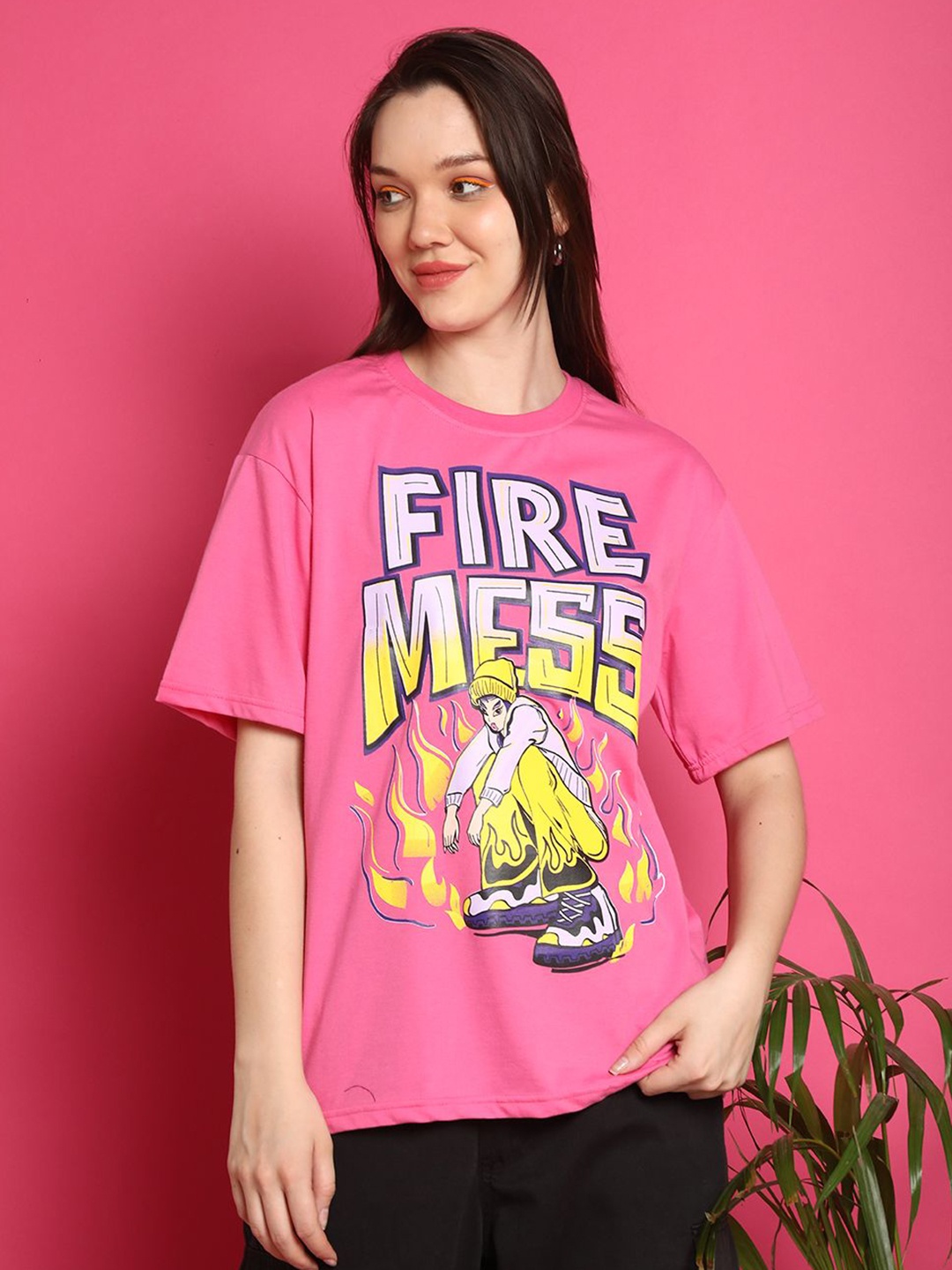 

GLOBAL NOMAD Women Printed T-shirt, Pink