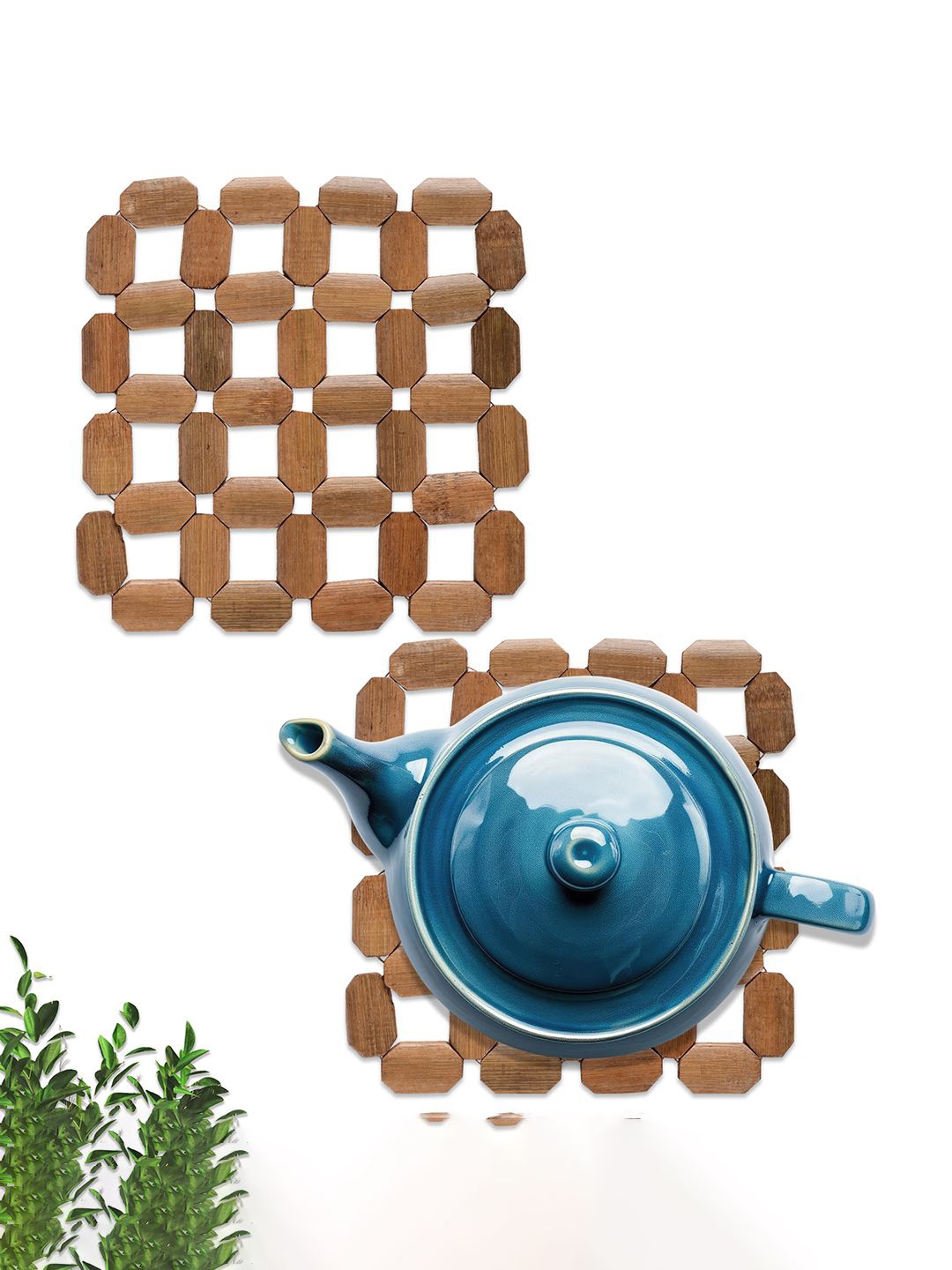 

Kuber Industries 2-pcs Brown Bamboo Trivet TeaCoaster