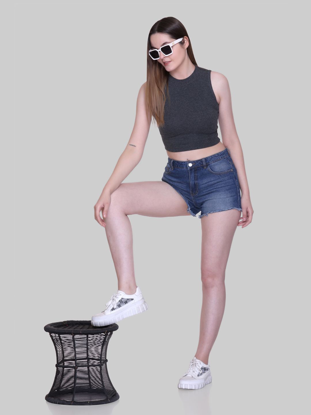 

Colors and Blends Cotton Crop Top, Grey