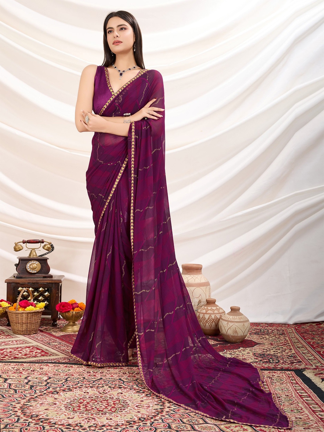 

LeeliPeeri Designer Embellished Poly Georgette Saree, Purple