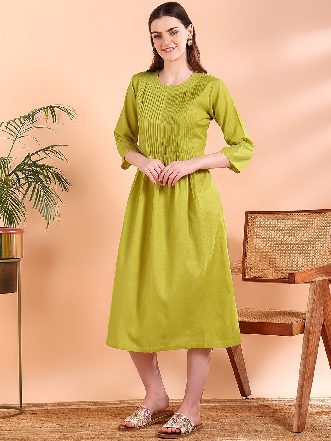 

Maaesa Print A-Line Midi Dress, Sea green