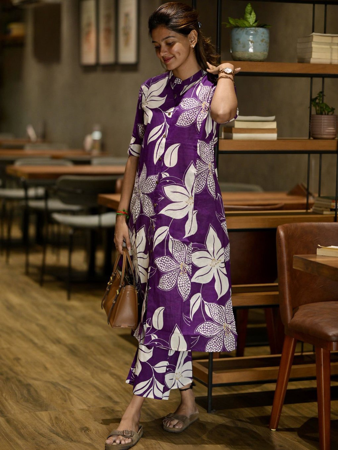 

KALINI Women Floral Printed Regular Kurta with Palazzos, Purple