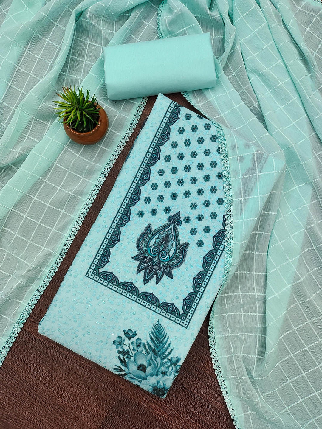 

SHADOW & SAINING Floral Embroidered Unstitched Dress Material, Blue