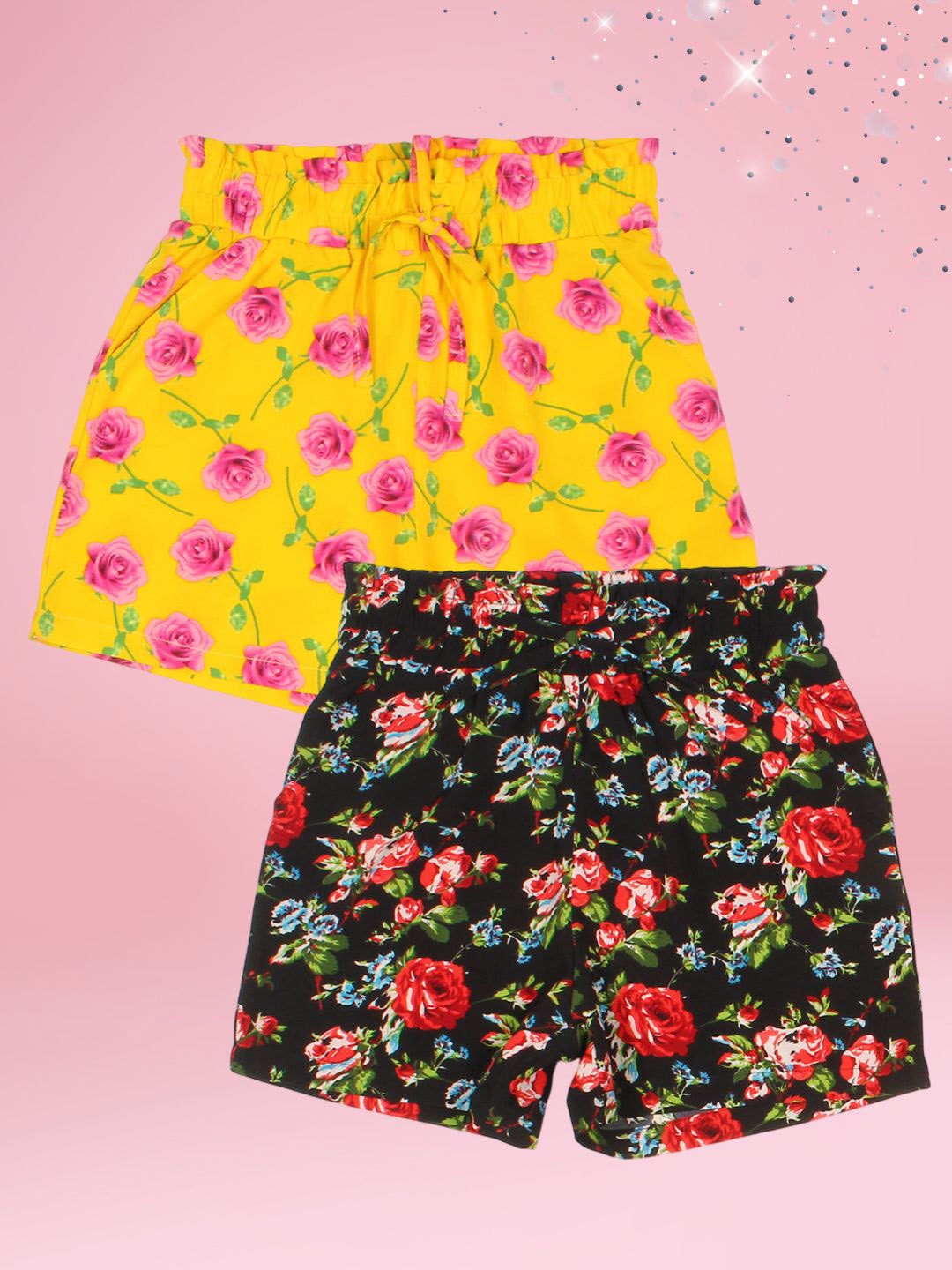

CUTECUMBER Girls Floral Printed Shorts, Black