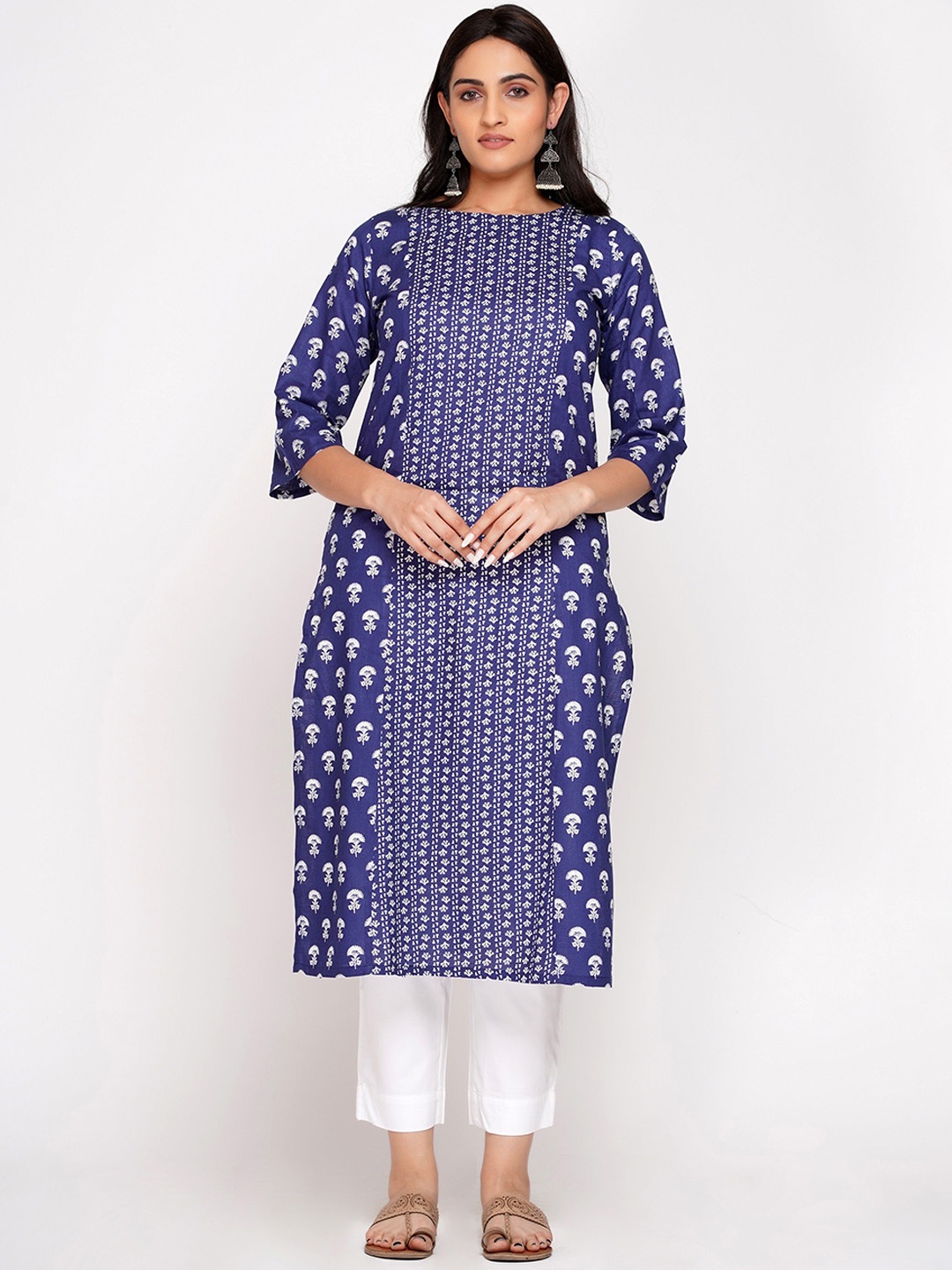 

BABRU Women Ethnic Motifs Printed Thread Work Kurta, Blue