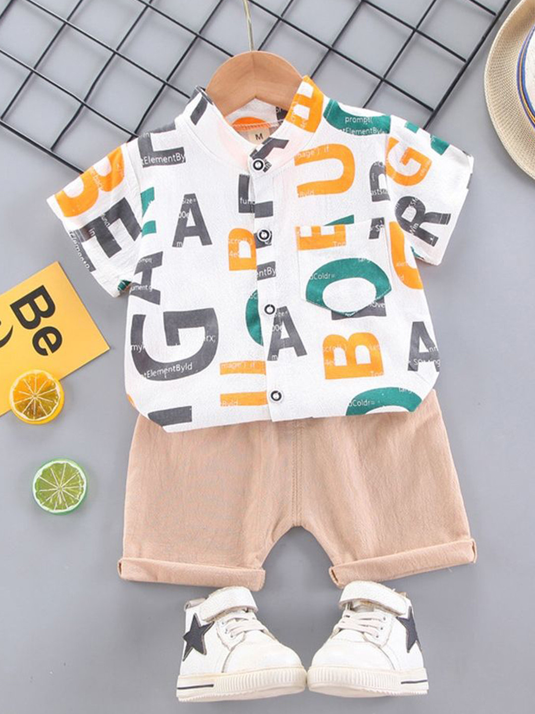 

LULU & SKY Boys Printed Shirt with Shorts, White