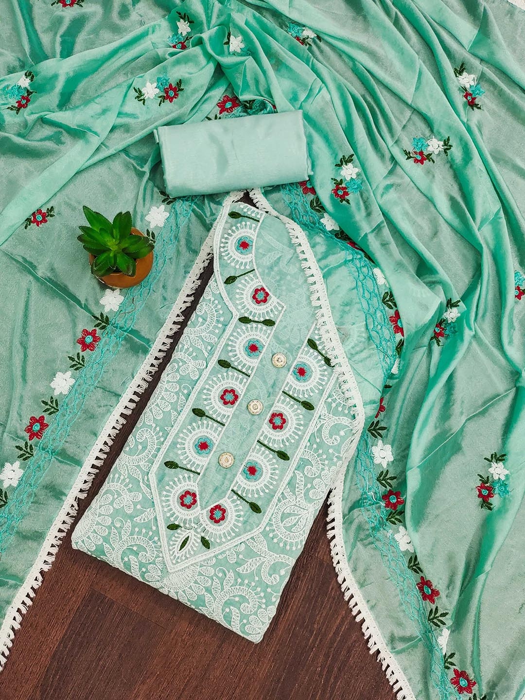 

SHADOW & SAINING Embroidered Unstitched Dress Material, Green