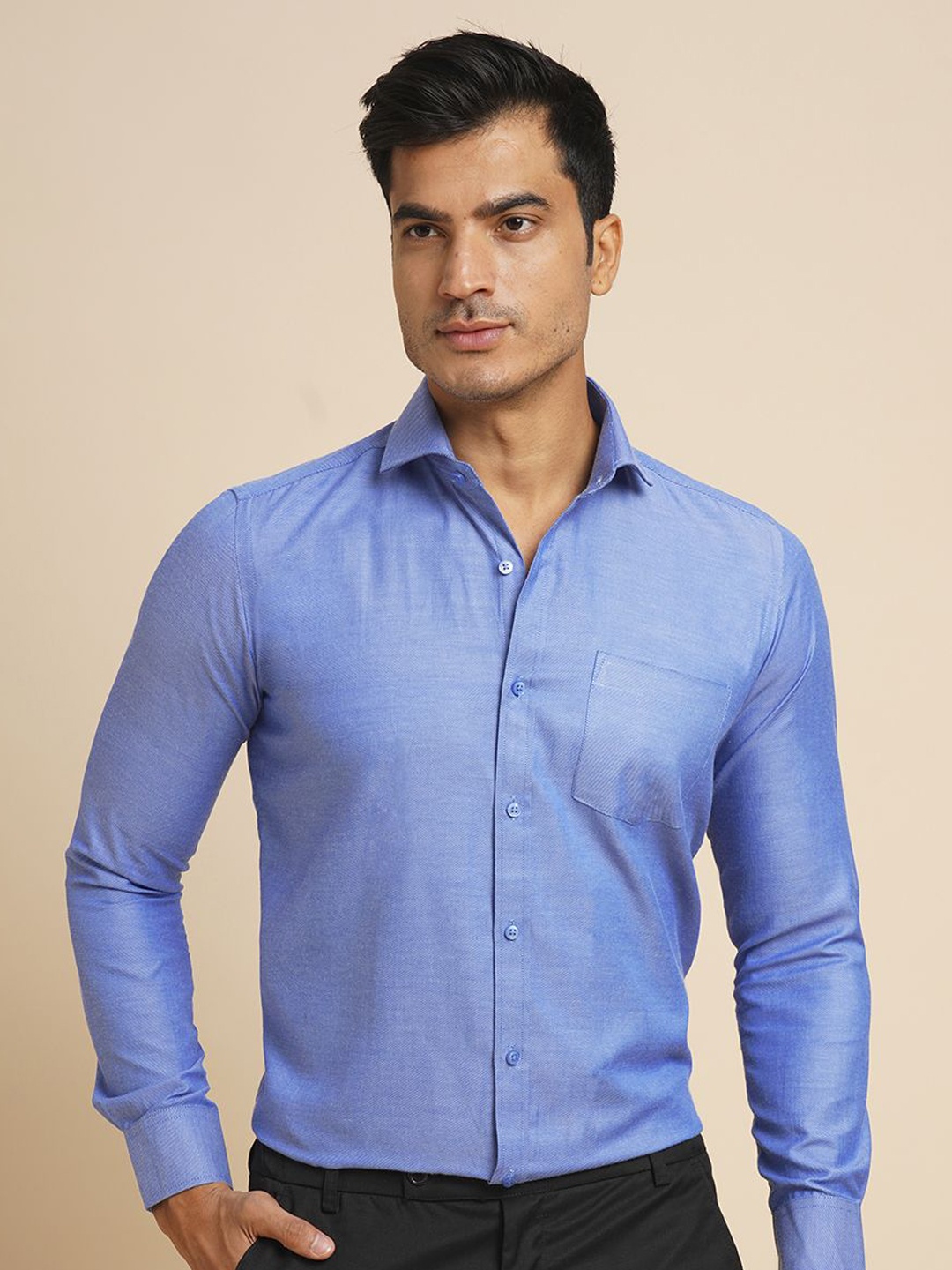 

John Philips Men Slim Fit Opaque Formal Shirt, Blue