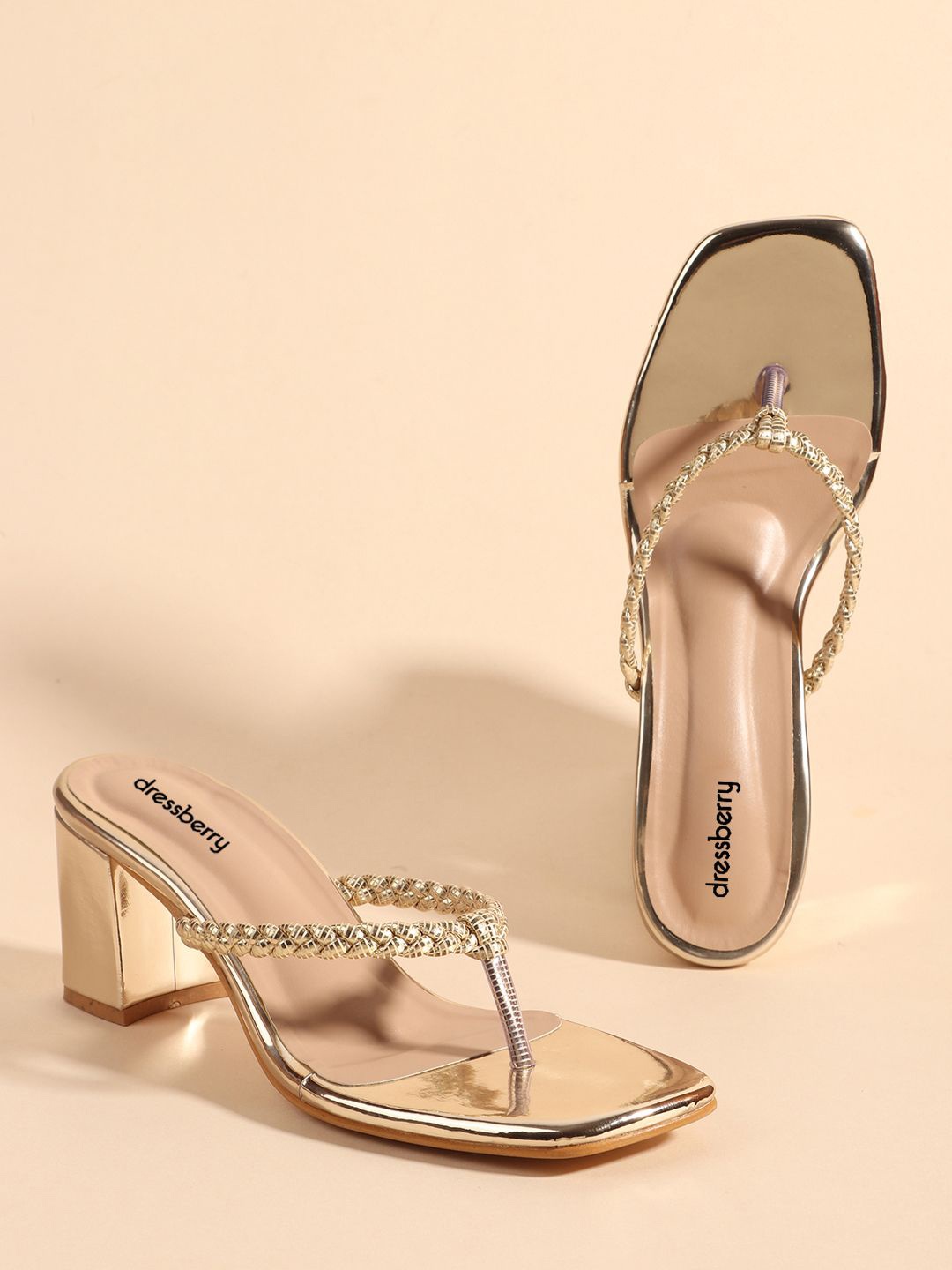 

DressBerry Party Block Sandals, Gold