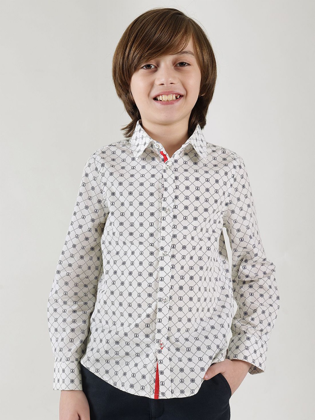 

One Friday Boys Comfort Opaque Printed Casual Shirt, Off white