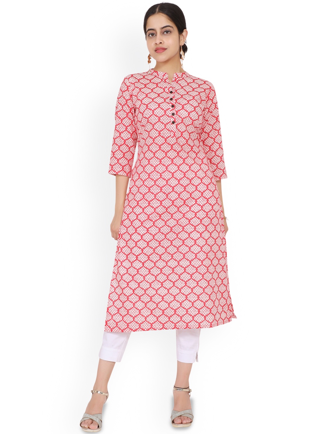 

BABRU Women Geometric Printed Patchwork Kurta, Red