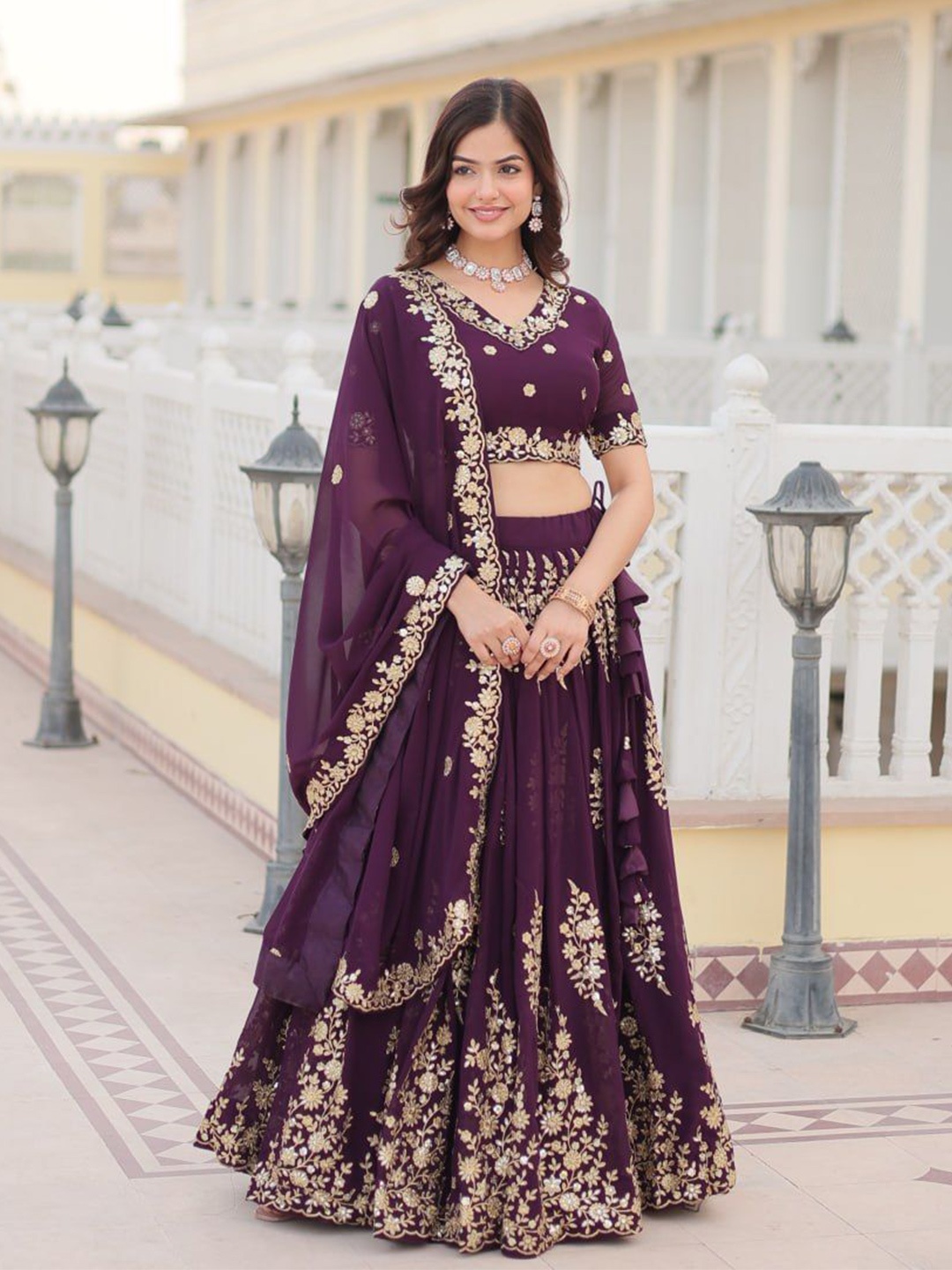 

ZIBLON Ready to Wear Lehenga & Unstitched Blouse With Dupatta, Purple