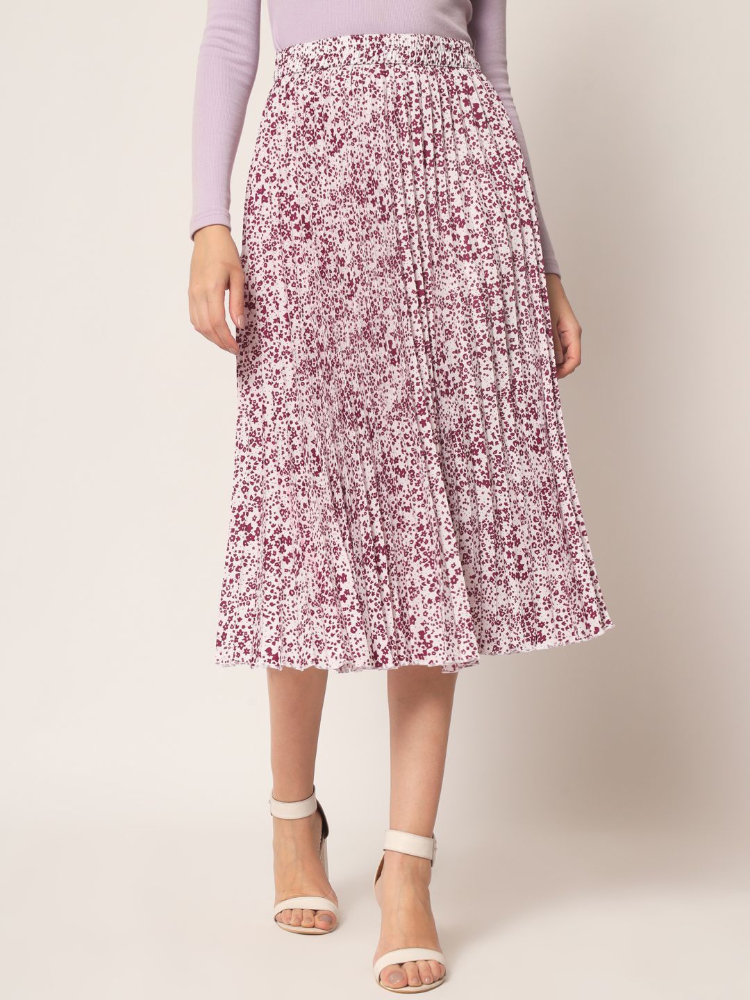 

ZWERLON Printed Pleated Midi Skirt, Purple
