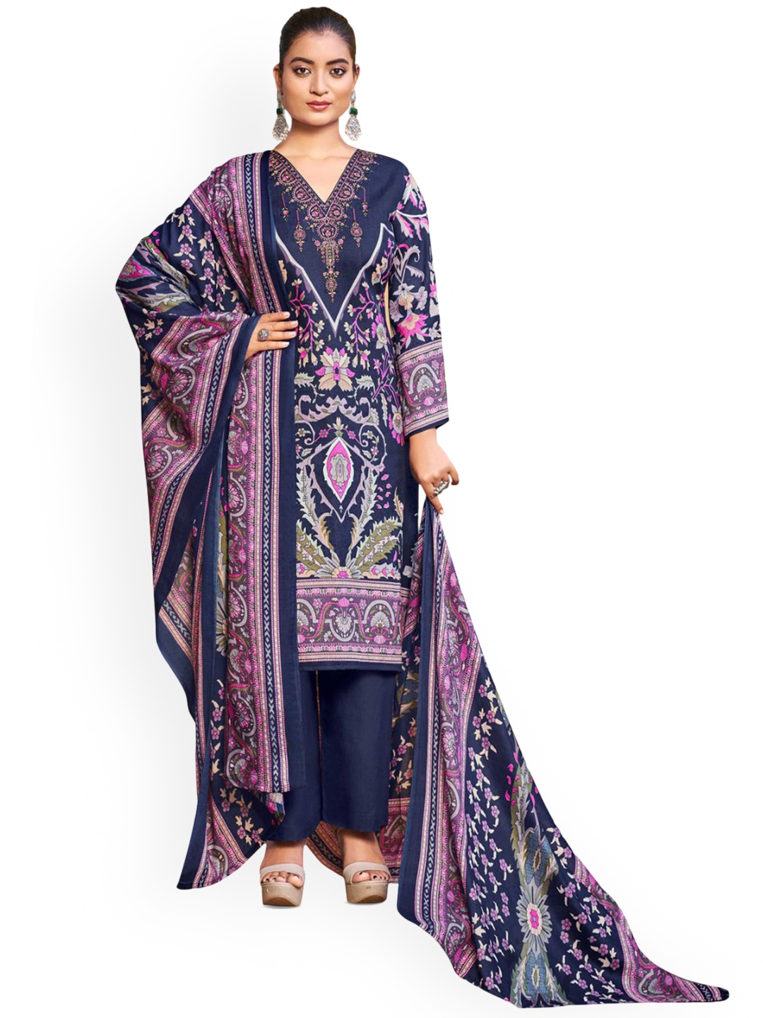 

DRAVINAM Trends Embroidered Pure Cotton Unstitched Dress Material, Violet