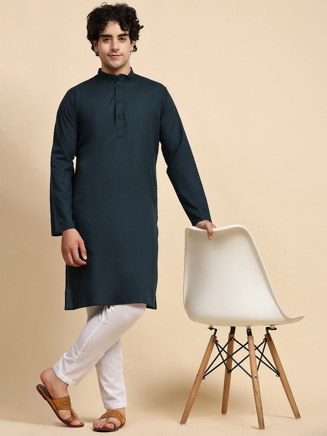 

SKAVIJ Men Regular Pure Cotton Kurta with Pyjamas, Navy blue