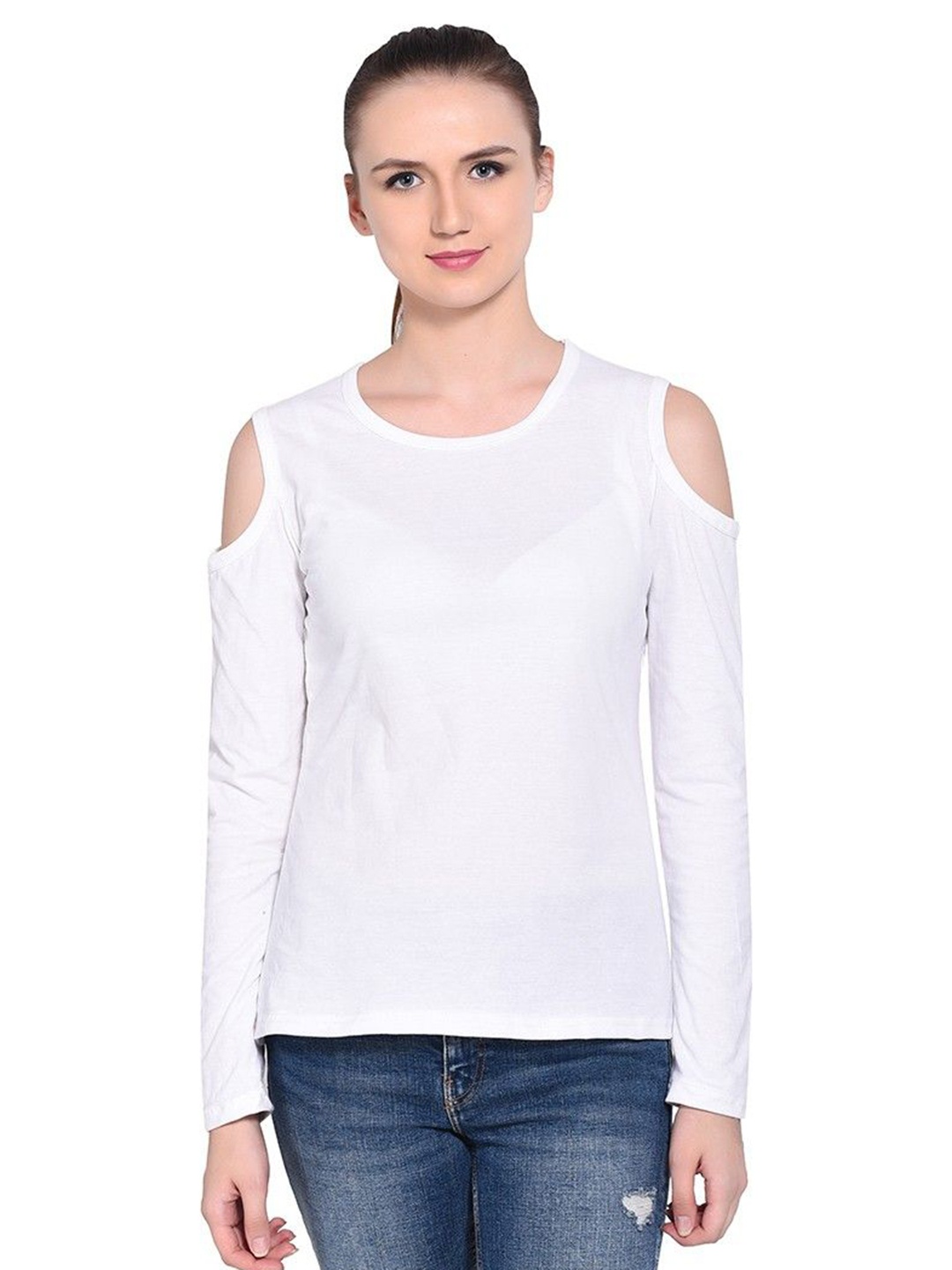 

BEYOU FASHION Women Extended Sleeves Pockets Slim Fit T-shirt, White