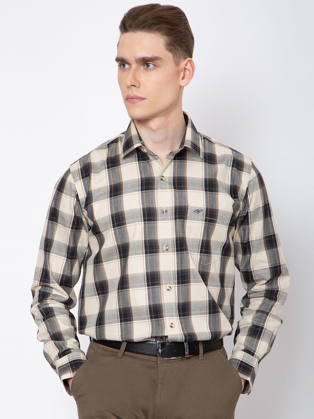 

Sparky Men Buffalo Checks Opaque Checked Casual Shirt, Cream