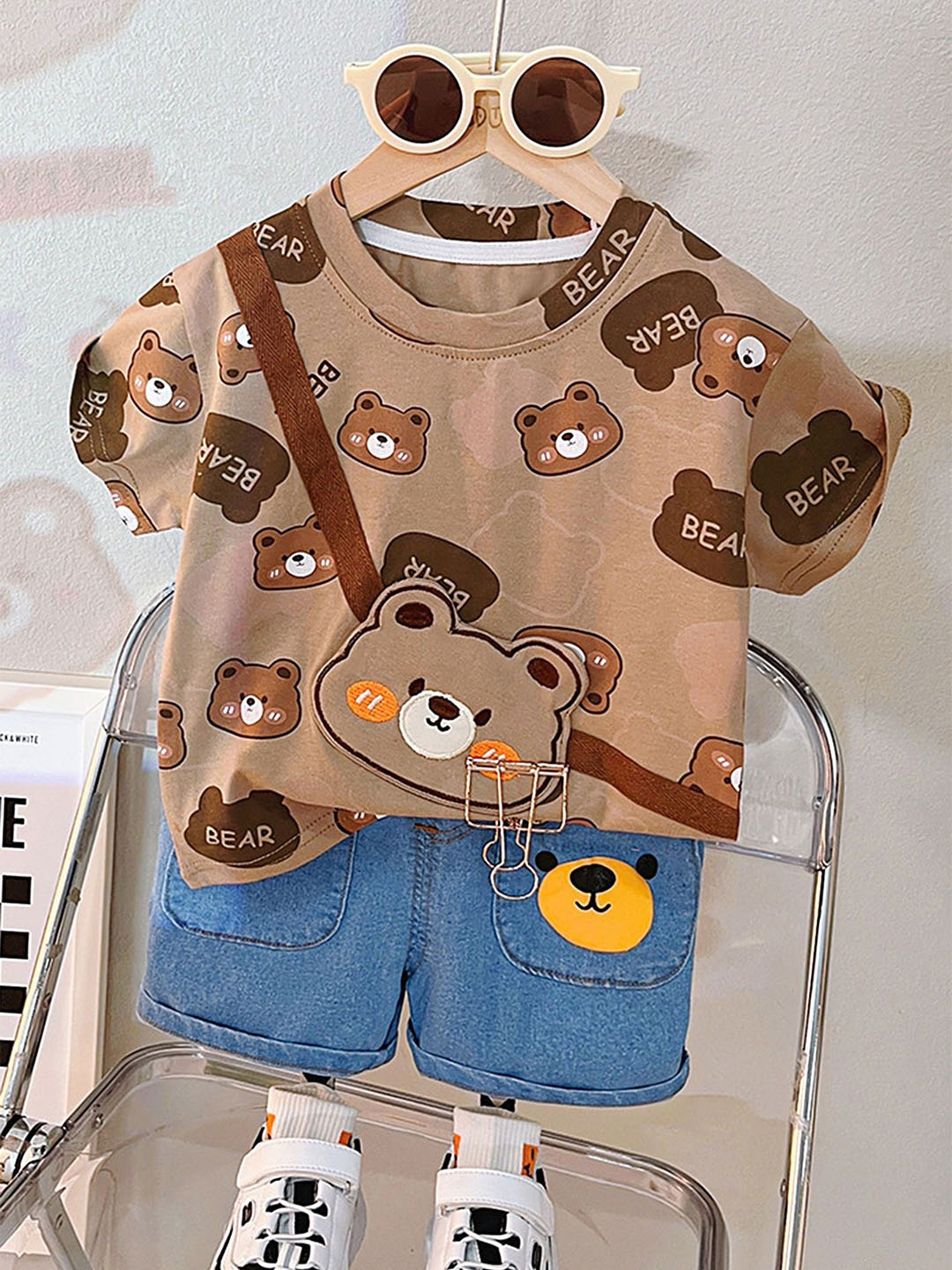 

LULU & SKY Unisex Kids Printed T-shirt with Shorts, Brown