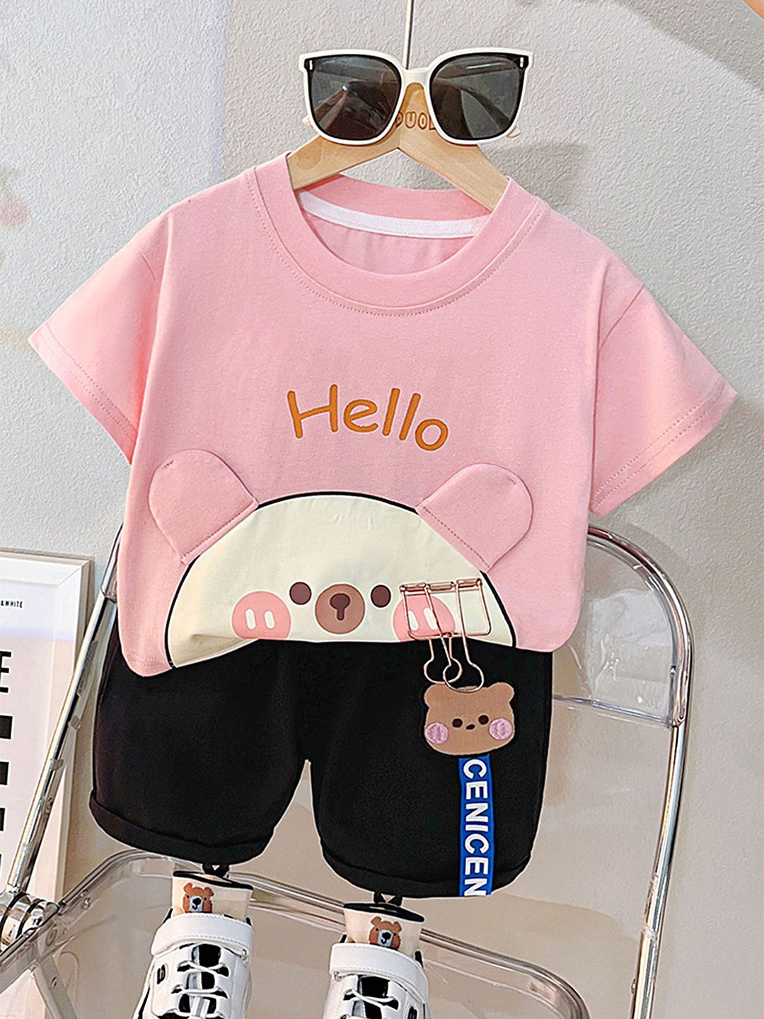

LULU & SKY Unisex Kids Printed T-shirt with Shorts, Pink
