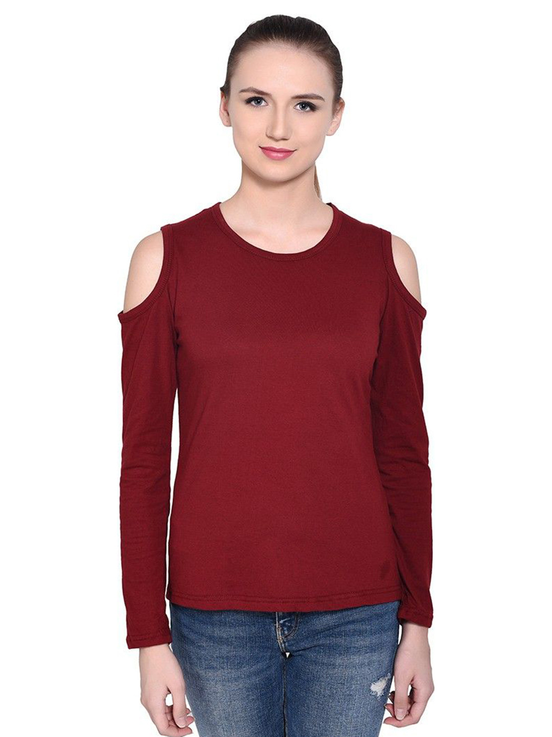 

BEYOU FASHION Women Pockets Slim Fit T-shirt, Maroon
