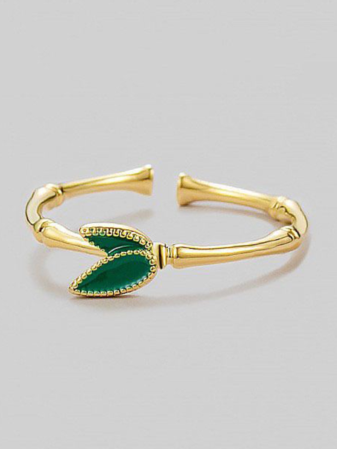 

Just Lil Things Stone Studded Leaf Detail Finger Ring, Gold