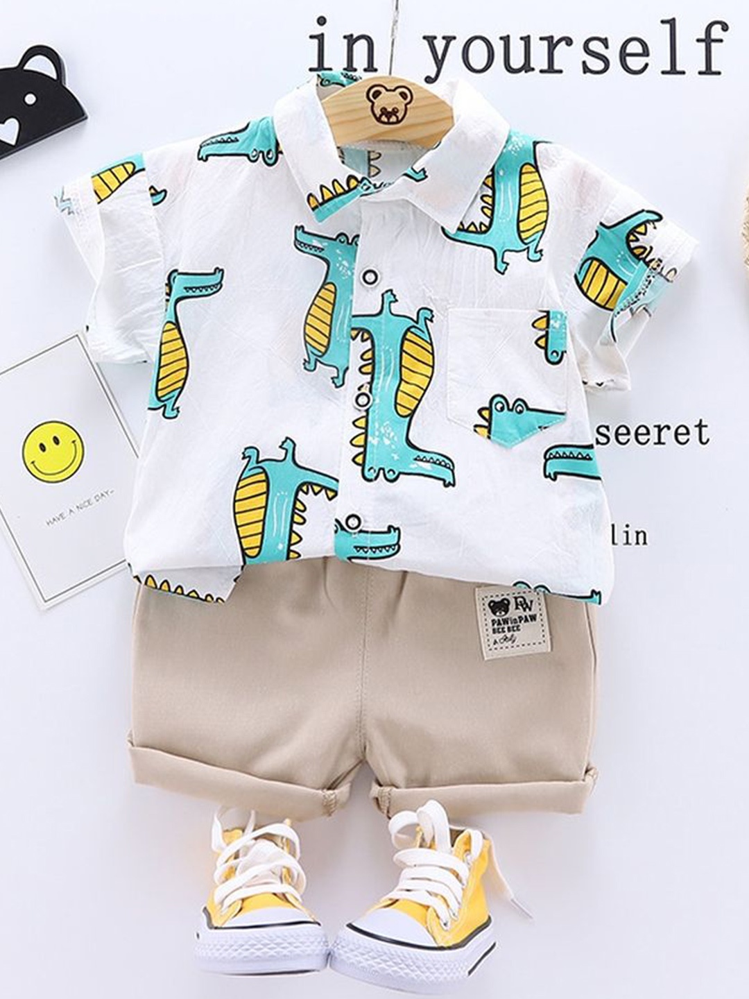 

LULU & SKY Boys Printed Shirt with Shorts, Green