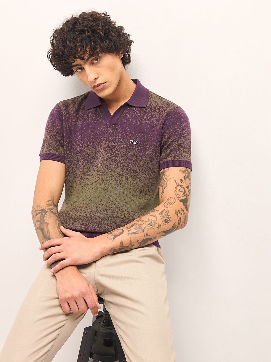 

THE BEAR HOUSE Men Printed Polo Collar Slim Fit T-shirt, Olive