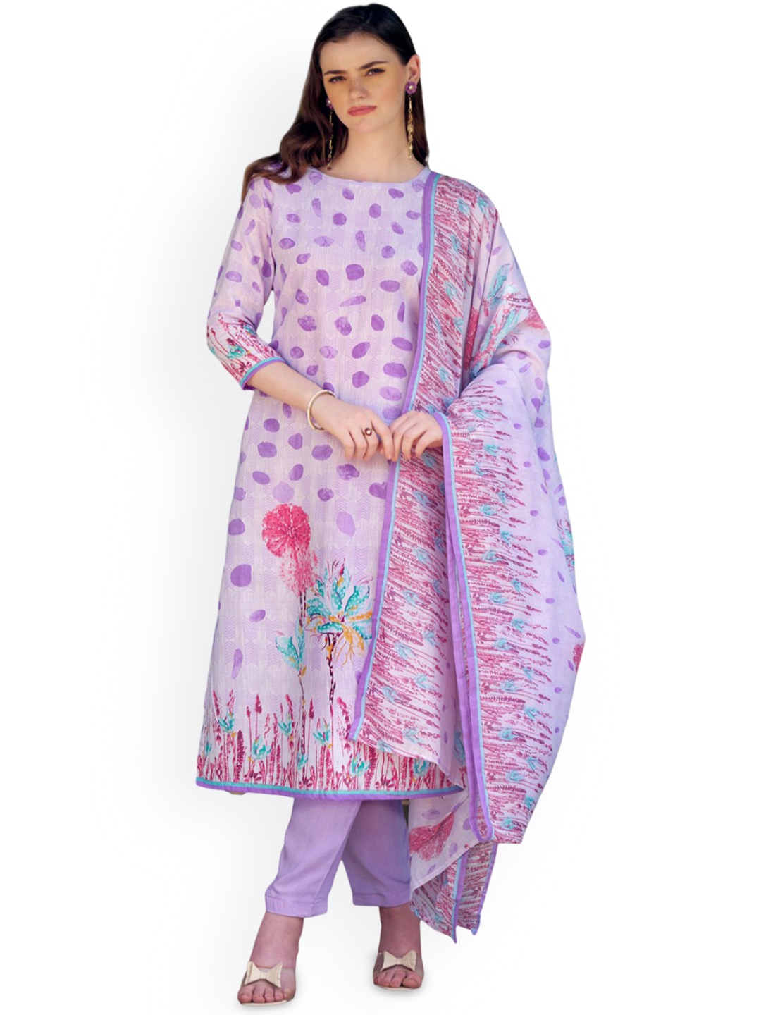 

DRAVINAM Trends Printed Pure Cotton Unstitched Dress Material, Purple