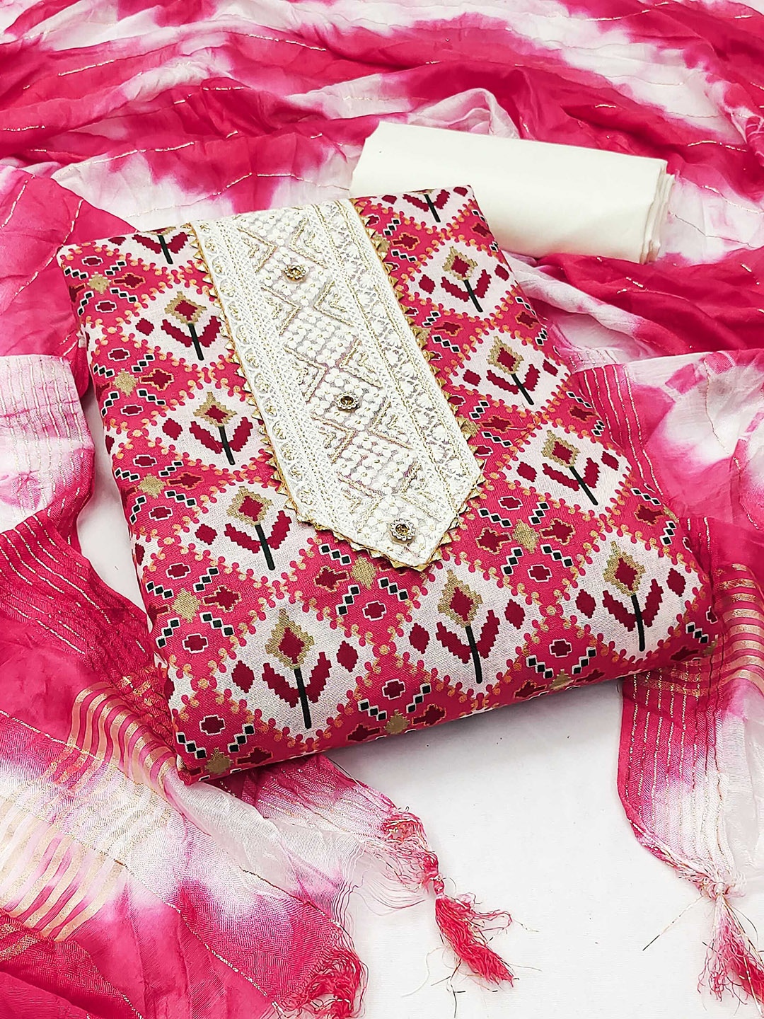 

SHADOW & SAINING Embroidered Pure Cotton Unstitched Dress Material, Pink