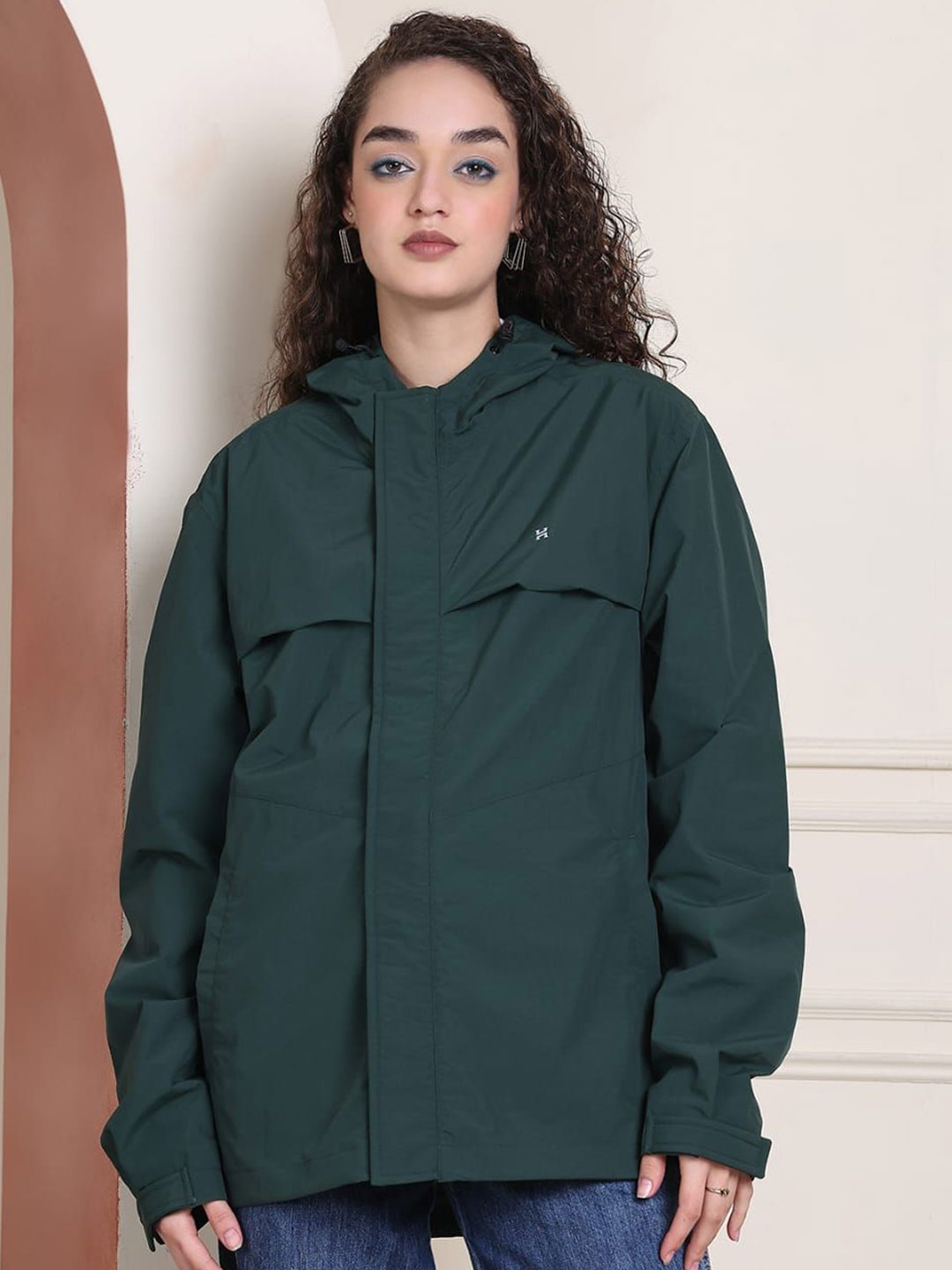 

HOUSE OF VEDAS Waterproof Hooded Rain Jacket, Green
