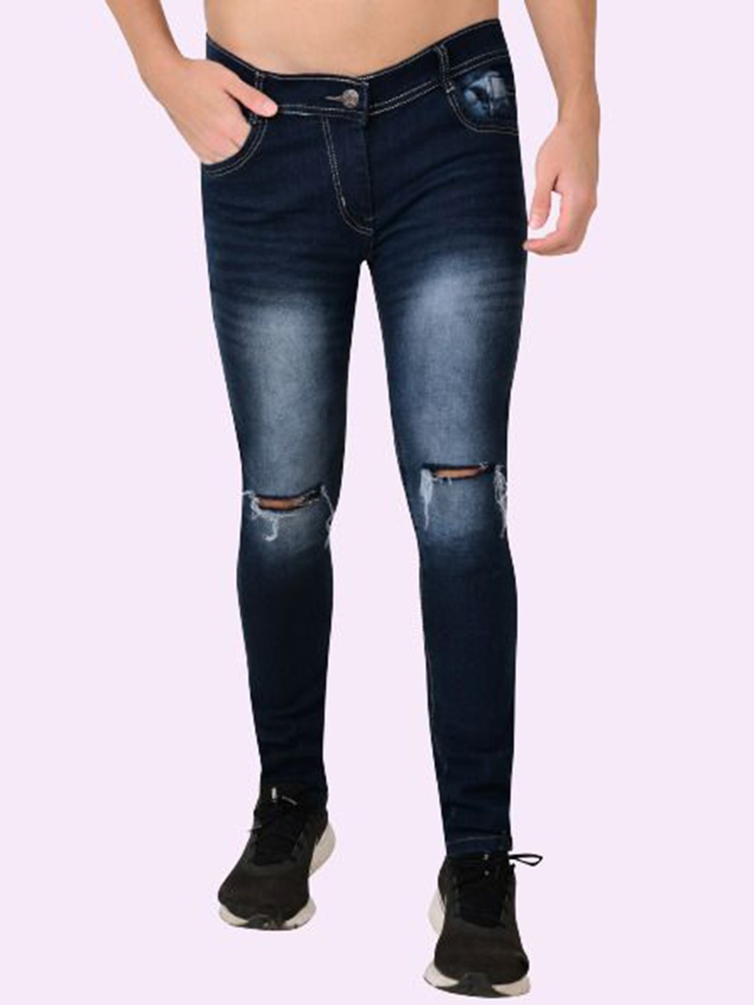 

COMFITS Men Classic Slash Knee Heavy Fade Stretchable Jeans, Blue