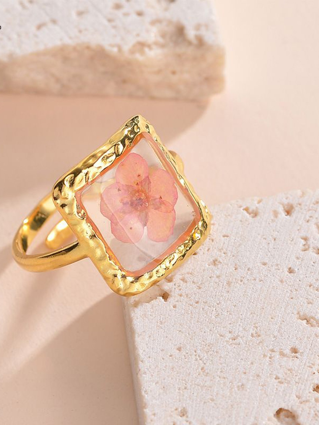 

Just Lil Things Stone Studded Floral Design Finger Ring, Gold