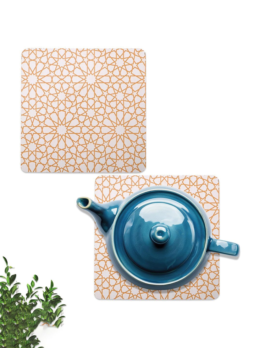 

Kuber Industries 2-Pcs Beige Wooden Square Tea Coaster