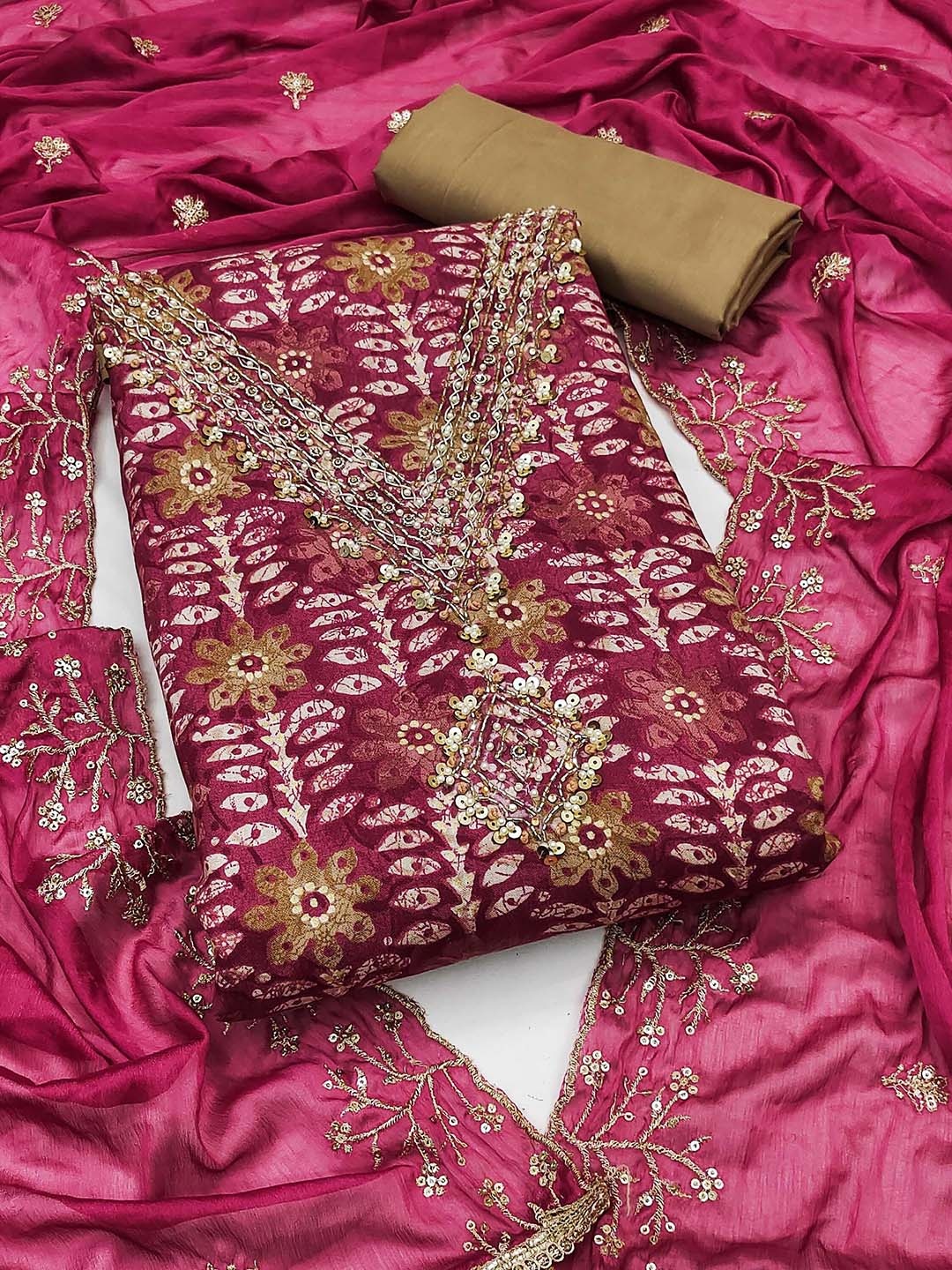 

SHADOW & SAINING Printed Semi-Stitched Dress Material, Pink