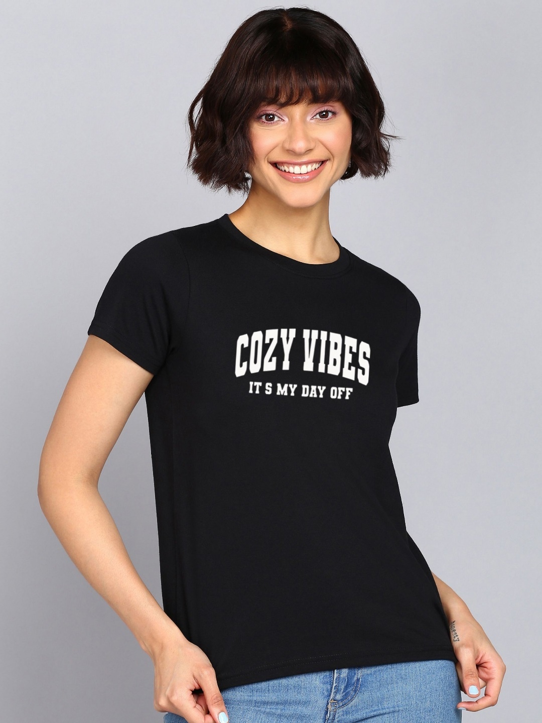 

Adyavastram Women Printed T-shirt, Black
