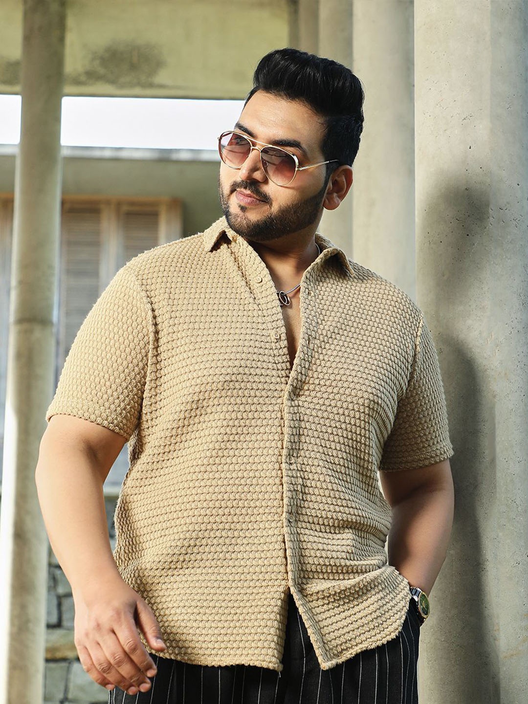 

Instafab Plus Men Comfort Opaque Casual Shirt, Beige