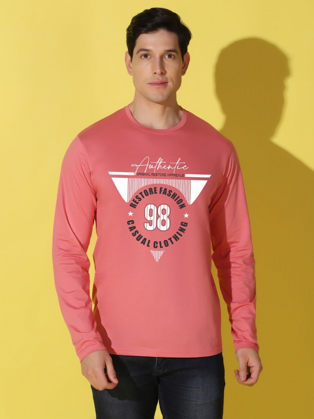 

WOOSTRO Men Typography Printed Slim Fit T-shirt, Peach