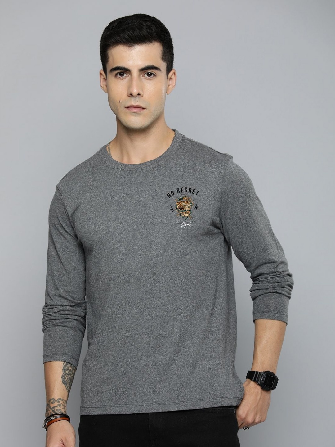 

R.Code by The Roadster Life Co. Men Printed Applique T-shirt, Metallic