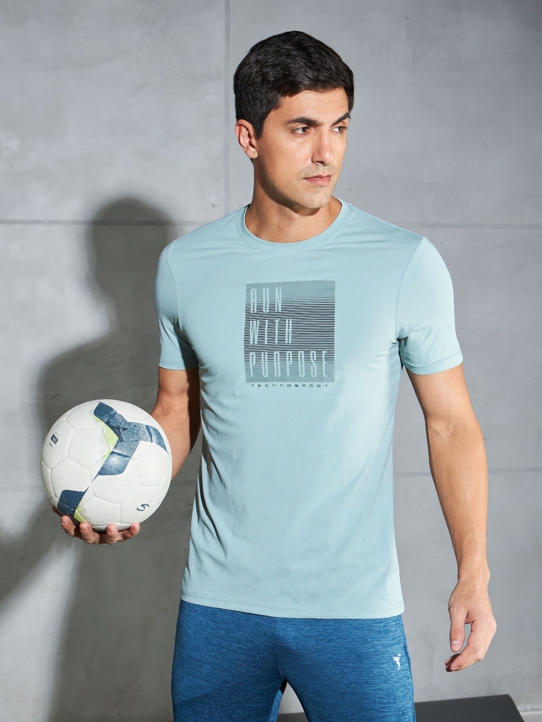 

Technosport Men Typography Printed Antimicrobial Slim Fit T-shirt, Blue