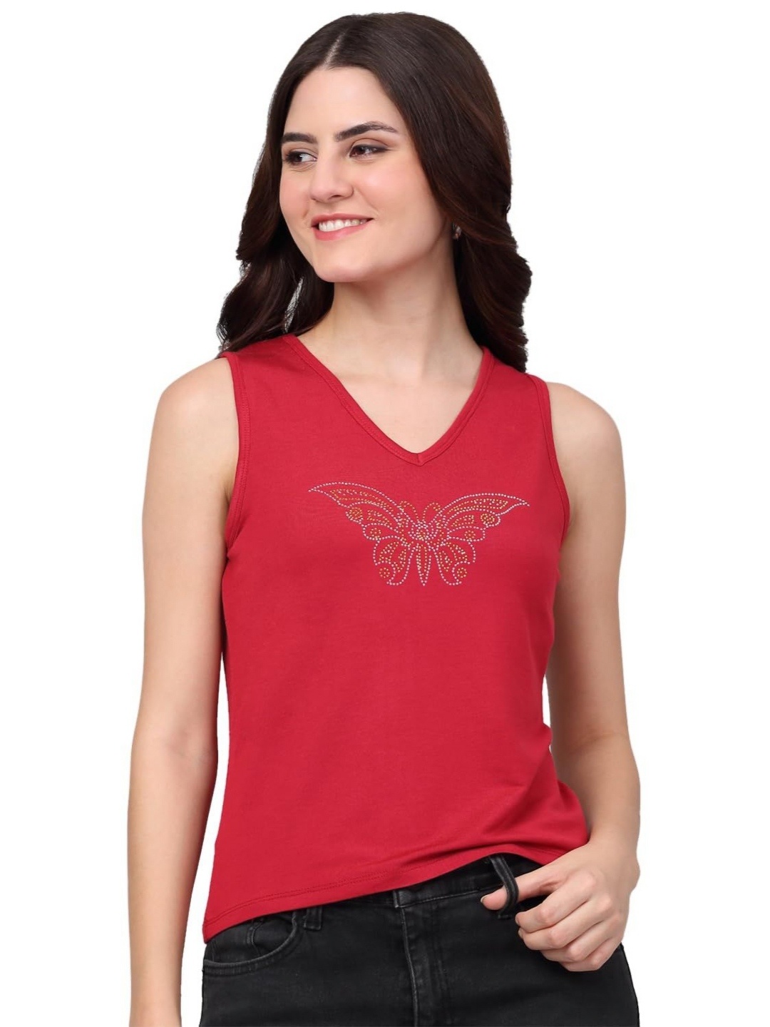 

SZN Women V-Neck T-shirt, Red